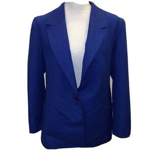 Sabrina B electric blue 100% wool blazer sz 8 pockets classy single button ix